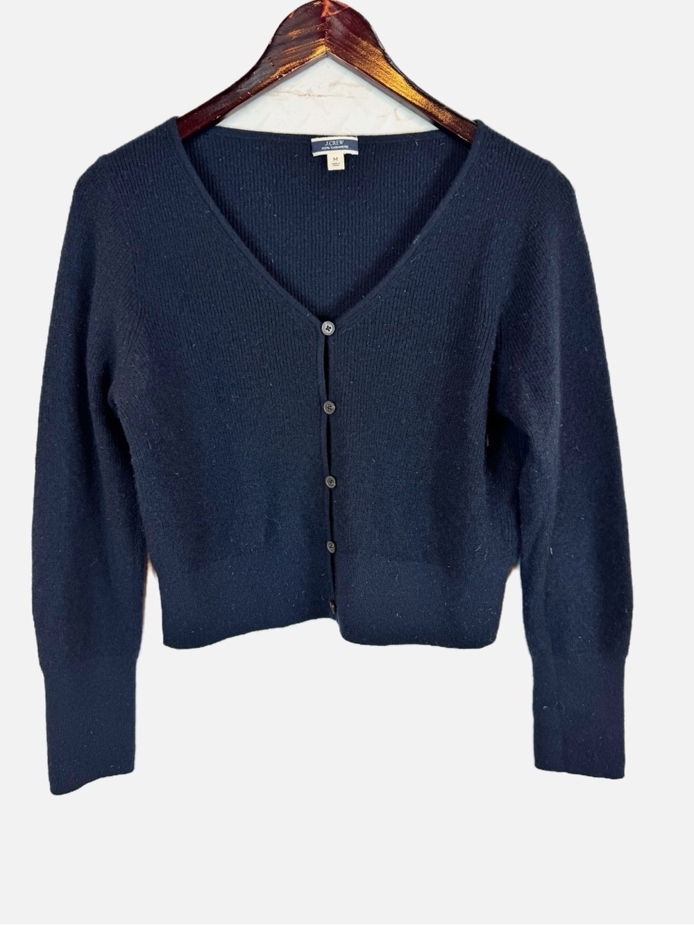 J. Crew | Navy Blue 100% Cashmere Button Down V-Neck Cardigan, M - Picture 2 of 7